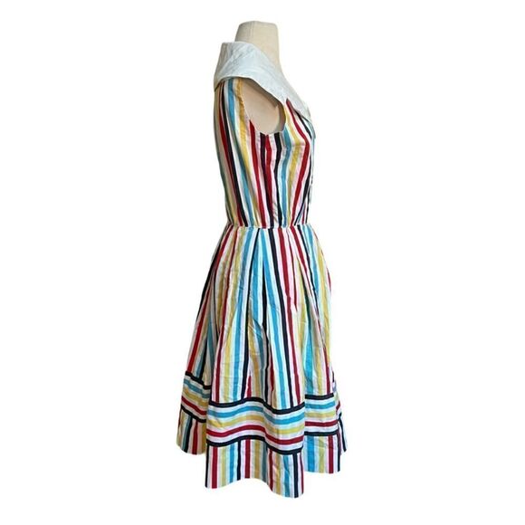 DREAMY Vintage 1950s Handmade One of a Kind Rainbow Shawl Collar Cotton Dress - Picture 4 of 11